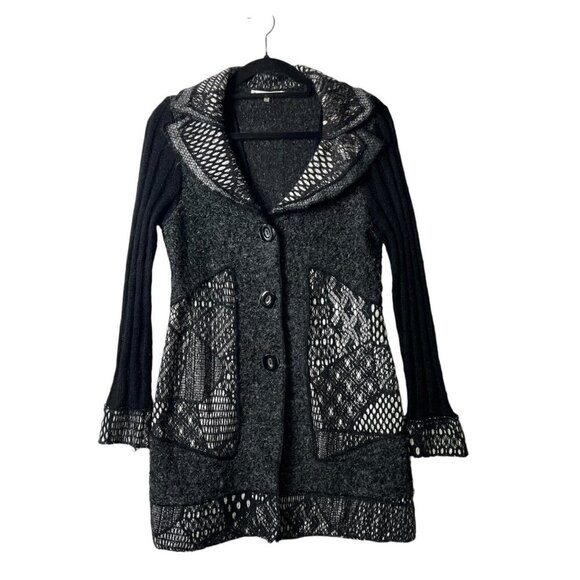 Sioni artsy color block long wool cardigan collared women’s size medium - Picture 1 of 9